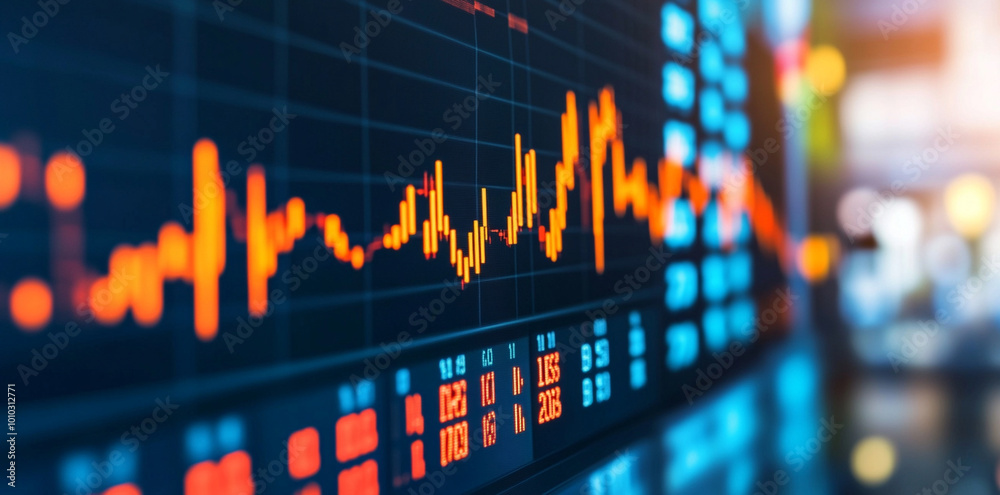 Abstract background of stock market graph with fluctuating lines and vibrant colors, representing financial trends and data analysis Abstract background of stock market graph with fluctuating lines and vibrant colors, representing financial trends and data analysis