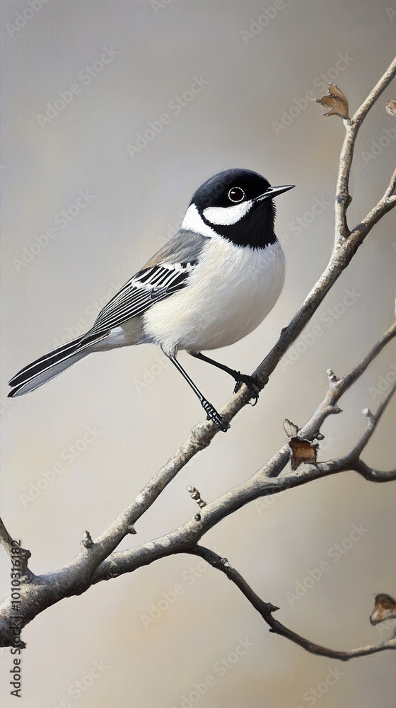 Black and White Bird Perched on Branch Black and White Bird Perched on Branch
