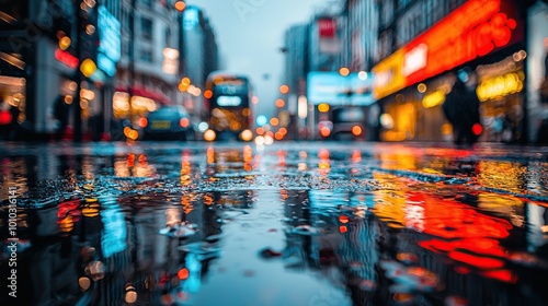 Wallpaper Mural City street lights reflected in a puddle after the rain. Torontodigital.ca