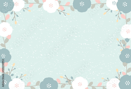 冬の花・椿のかわいい寒中見舞いや年賀はがき素材にぴったりな背景フレームイラスト