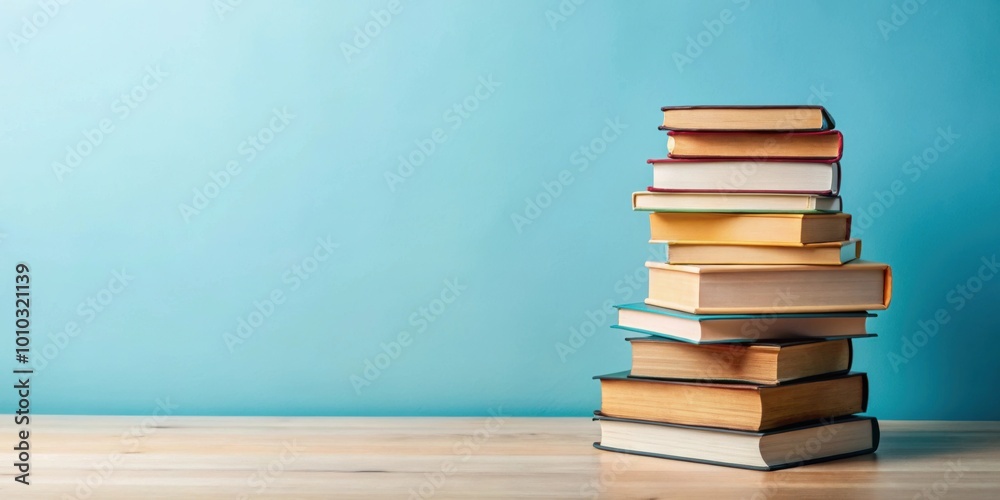 A stack of diverse books on a light blue background , stack, books, education, knowledge, learning, reading, literature A stack of diverse books on a light blue background , stack, books, education, knowledge, learning, reading, literature