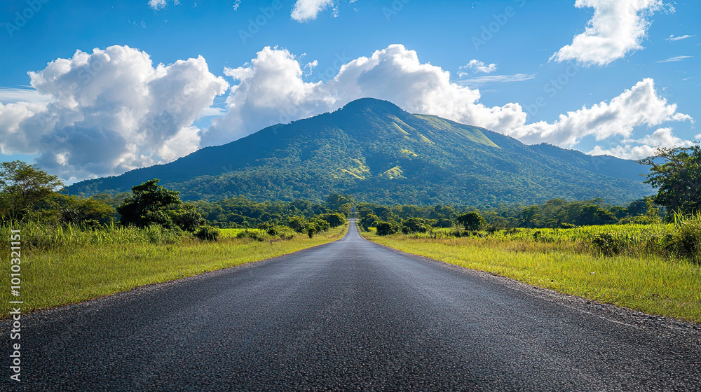 Panoramic mountain road landscape among green mountains. View of forest road in beautiful nature landscape. Panoramic mountain road landscape among green mountains. View of forest road in beautiful nature landscape.