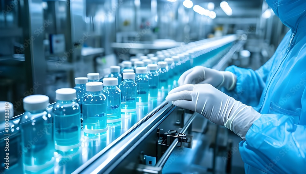 Pharmaceutical Scientist Inspecting Vials in Factory Setting,Pharmaceutical Production Line Worker Inspecting Medicine Bottles. Pharmaceutical Scientist Inspecting Vials in Factory Setting,Pharmaceutical Production Line Worker Inspecting Medicine Bottles.