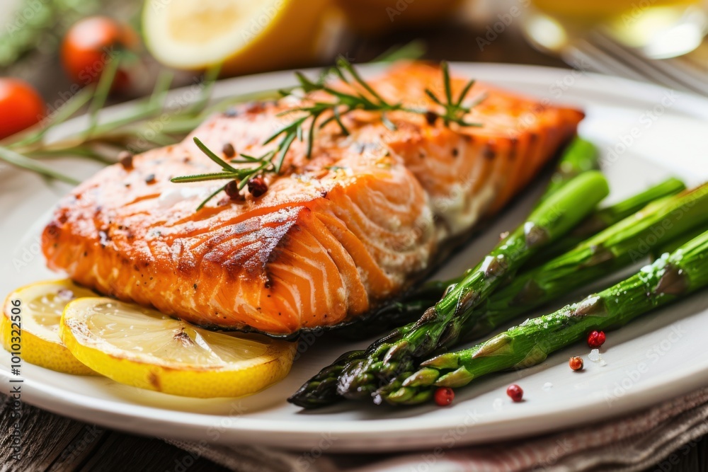Lemon herb salmon fillets with roasted asparagus for a healthy and flavorful meal Lemon herb salmon fillets with roasted asparagus for a healthy and flavorful meal