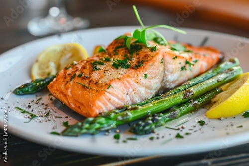 Lemon herb salmon fillets with roasted asparagus for a healthy and flavorful meal