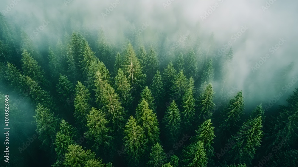 Aerial View of a Misty Forest