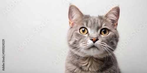 Cheerful light gray cat with mustache looking at the camera lens, cat, mustache, gray, cheerful, happy, feline, cute, pet