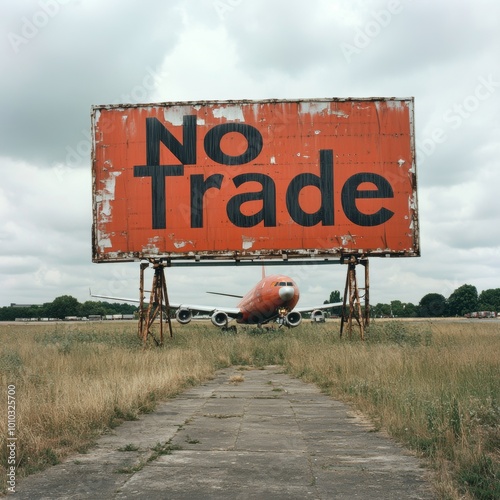 No Trade Billboard  Airplane  Runway  Abandoned Airport  Grass  Sky  Travel  Transportatio photo