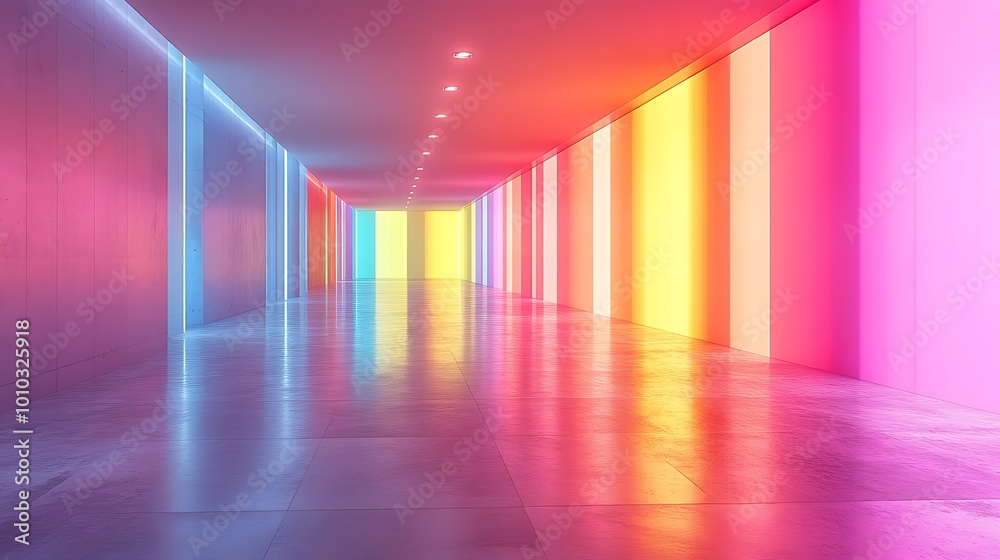 Empty hallway with colorful neon lights. Empty hallway with colorful neon lights.