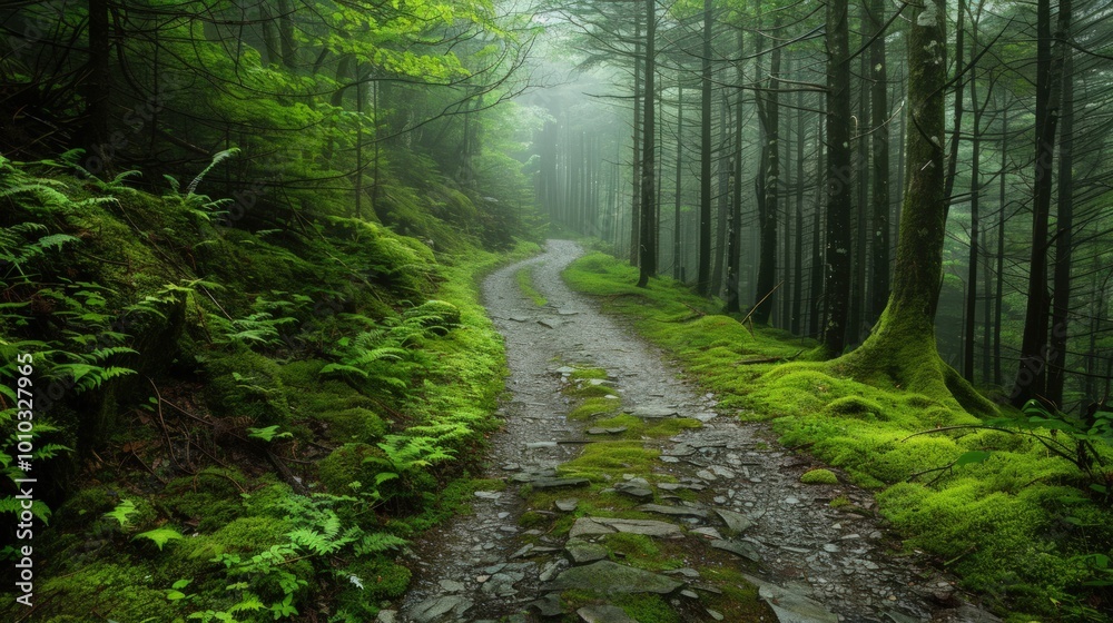 Fototapeta premium Path Through a Misty Green Forest