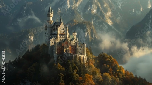 a beautiful castle of germany in the mountain at the top beautiful hd cinaematic view of the castle hd image beautiful natural wonder 