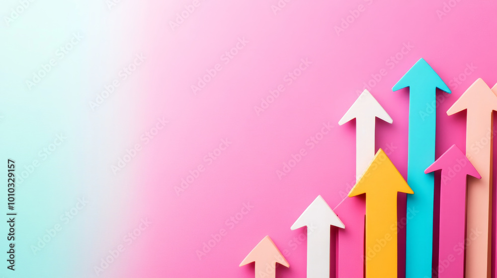 colorful arrangement of upward arrows in various shades, symbolizing growth and progress against vibrant pink background. This image conveys sense of optimism and forward movement colorful arrangement of upward arrows in various shades, symbolizing growth and progress against vibrant pink background. This image conveys sense of optimism and forward movement