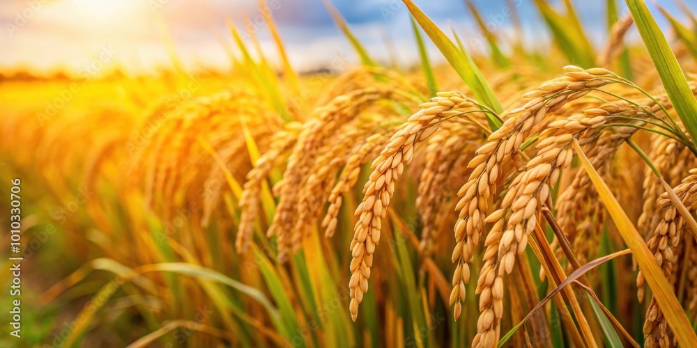 Φωτογραφία Closeup view of ripe grain rice spikes in a harvested agriculture landscape , gr