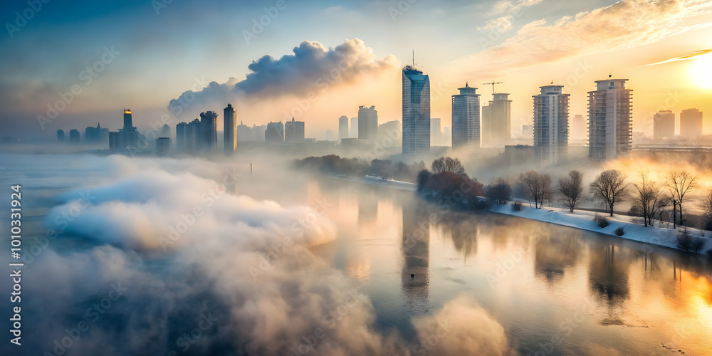 Fototapeta premium Cityscape Sunrise Fog