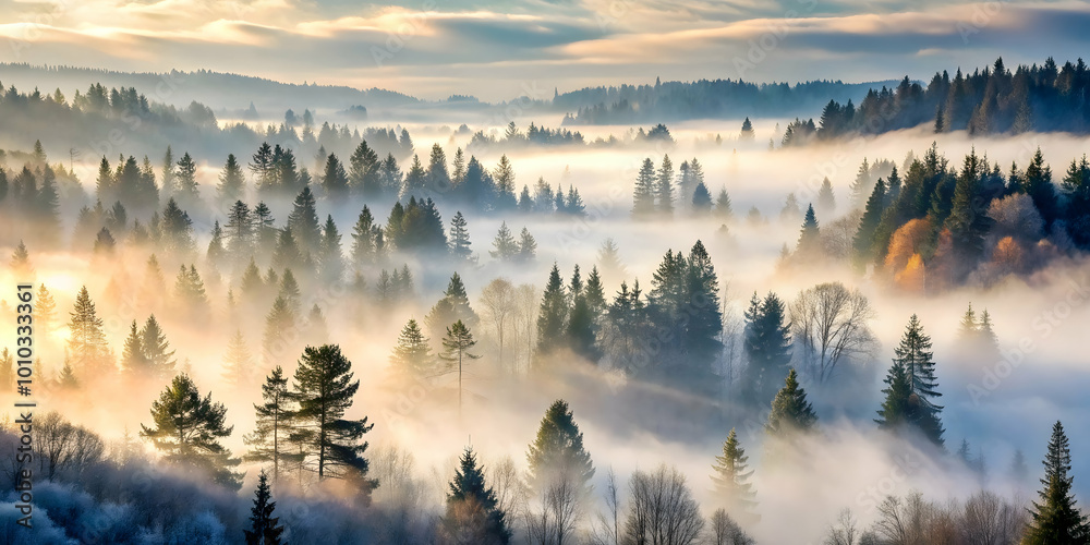 Misty Mountain Majesty: Sunrise paints a breathtaking panorama of a fog-shrouded forest, where ancient evergreens stand sentinel in a valley bathed in golden light. Misty Mountain Majesty: Sunrise paints a breathtaking panorama of a fog-shrouded forest, where ancient evergreens stand sentinel in a valley bathed in golden light.