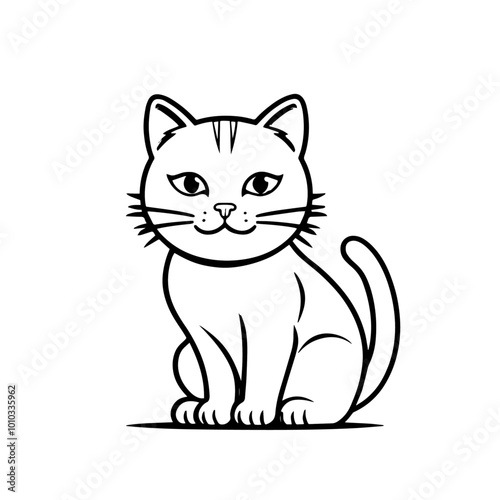 Cute Cat Sitting Vector Illustration - Adorable Cartoon Kitten with Collar