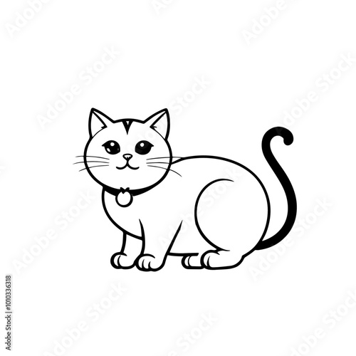 Cute Cat Sitting Vector Illustration - Adorable Cartoon Kitten with Collar