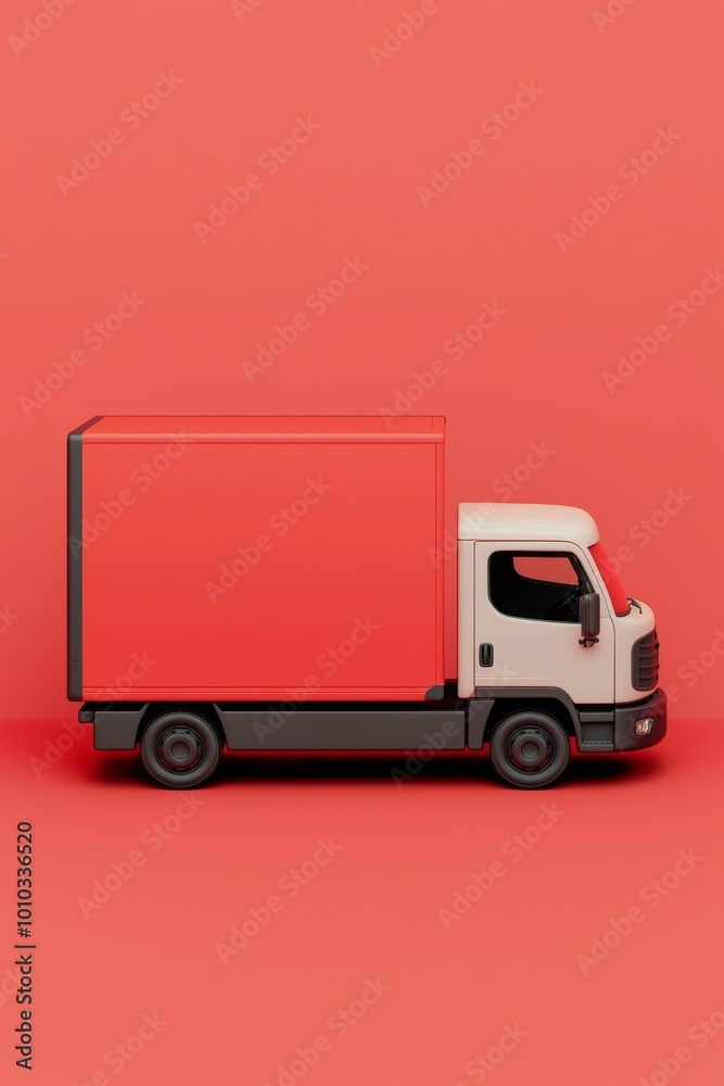 3D Icon of Delivery Truck on Red Background 3D Icon of Delivery Truck on Red Background
