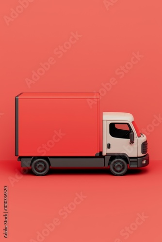 3D Icon of Delivery Truck on Red Background