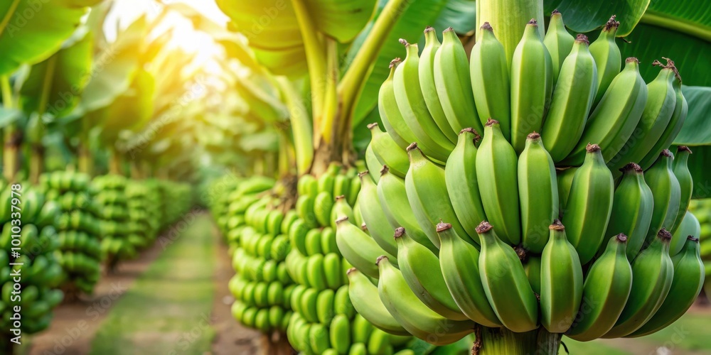 Φωτογραφία Close-up of ripe green tropical banana fruits on a lush banana plantation , gree
