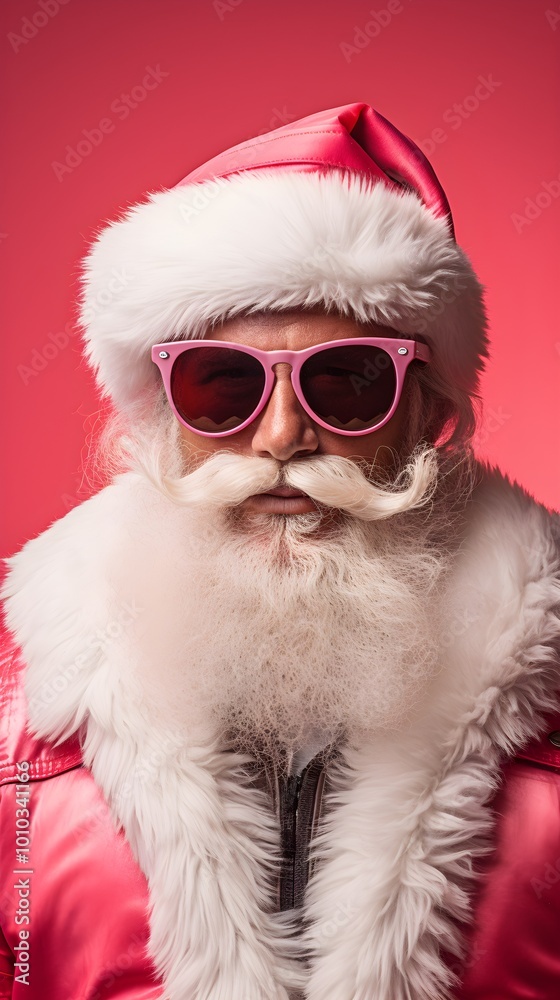 Cool Santa Claus with Pink Sunglasses and Hat Christmas Holiday Portrait Cool Santa Claus with Pink Sunglasses and Hat Christmas Holiday Portrait