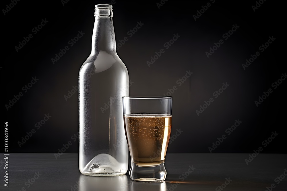 Lager Beer Bottle and Glass on Black Background Cold Drink Refreshment Beverage Concep Lager Beer Bottle and Glass on Black Background Cold Drink Refreshment Beverage Concep