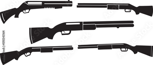 Set of pump action shotgun silhouette vector Icons on a White Background. 