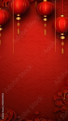 Red Chinese New Year Lanterns and Ornate Background
