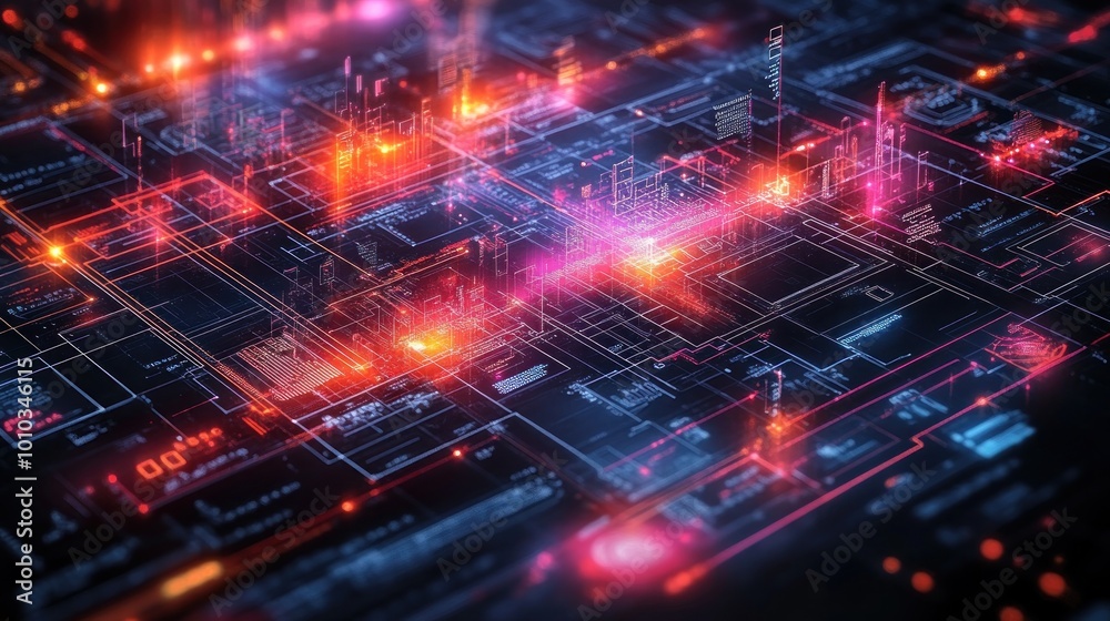 Futuristic digital landscape featuring glowing data connections. Futuristic digital landscape featuring glowing data connections.