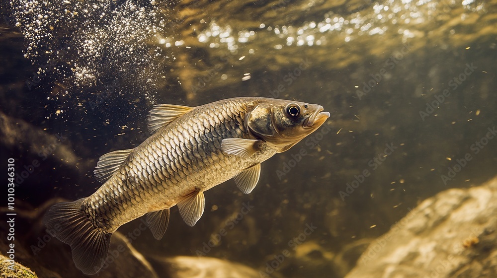 Close-up of a Fish Swimming in a River Close-up of a Fish Swimming in a River