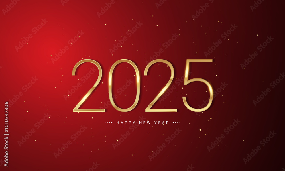 2025 Happy New Year Background Design with golden number on red background. 2025 Happy New Year Background Design with golden number on red background.