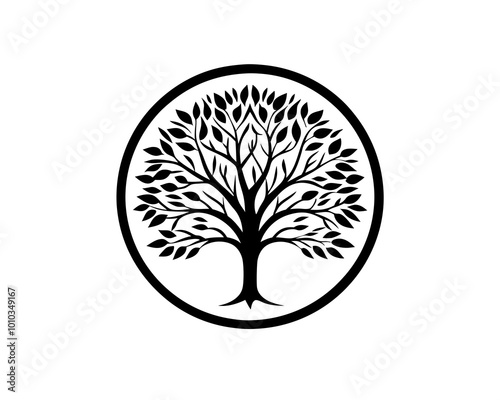 line art nature logo vector design oak tree, abstract tree logo symbol