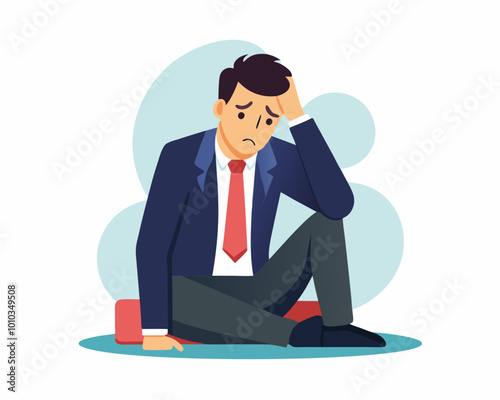 Regret a business mistake, frustration or depression, stupidity or foolish losing all money, stress and anxiety that failure concept, frustrated businessman holding his head sitting alone on the chair