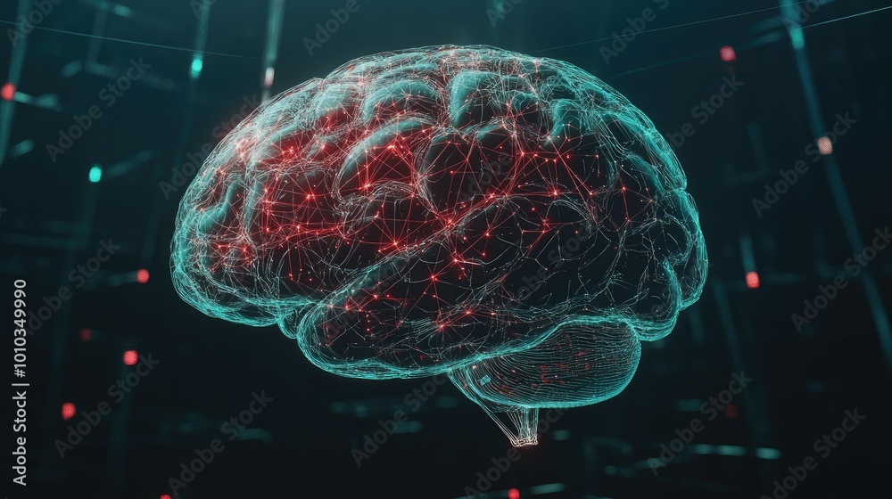 Human brain showing Intelligent thinking processing through the concept of a neural network Human brain showing Intelligent thinking processing through the concept of a neural network
