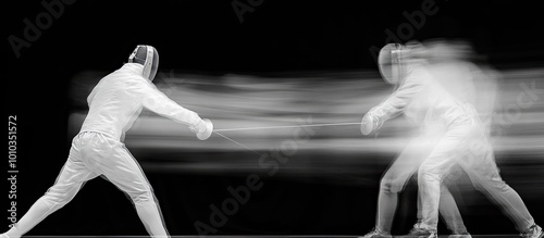 Two Fencers Dueling in a Blurred Motion photo