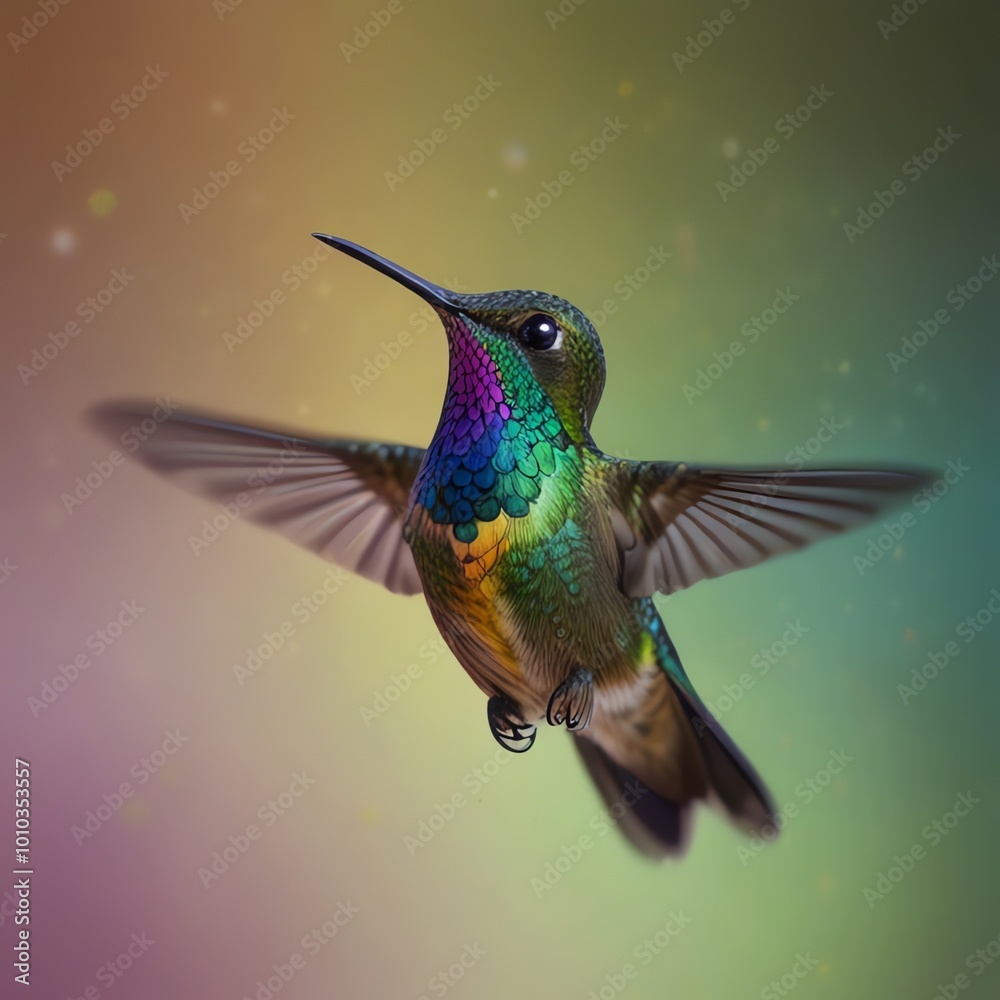 Fototapeta premium a hummingbird is flying in the air with a colorful background.