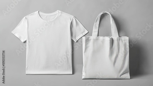 White T-Shirt and Tote Bag Mockup on a Gray Background