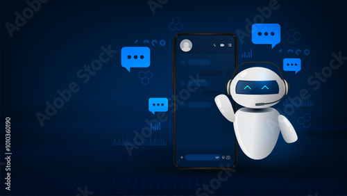 Artificial intelligence with smartphone. Mobile on line chat bot. Robot assistant for user correspondence.