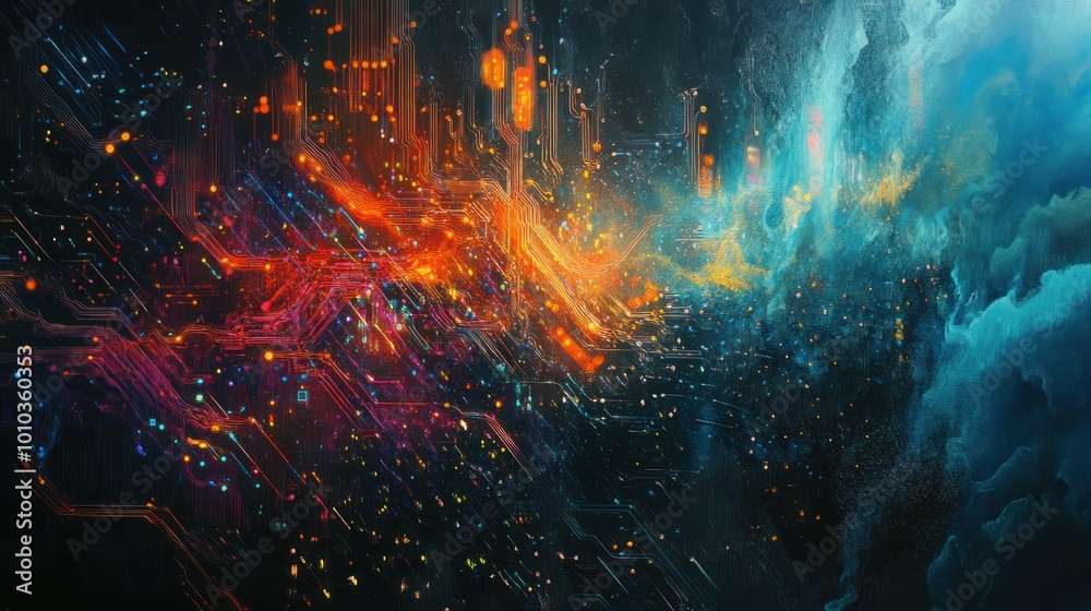 Fototapeta premium Abstract Digital Artwork with Glowing Lines and Bright Colors