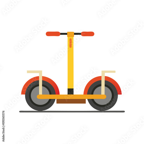  bright yellow scooter featuring orange wheels flat vector illustration on white background.