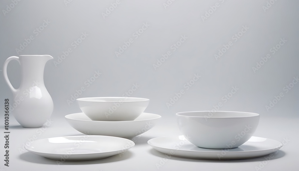 White ceramic dishes and kitchenware neatly arranged on white shelves,minimalist, neat, shelf, countertop, interior, simple, home, kitchen,45 White ceramic dishes and kitchenware neatly arranged on white shelves,minimalist, neat, shelf, countertop, interior, simple, home, kitchen,45