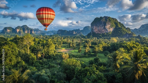 Hot Air Balloon Floating Above Clouds at Sunrise