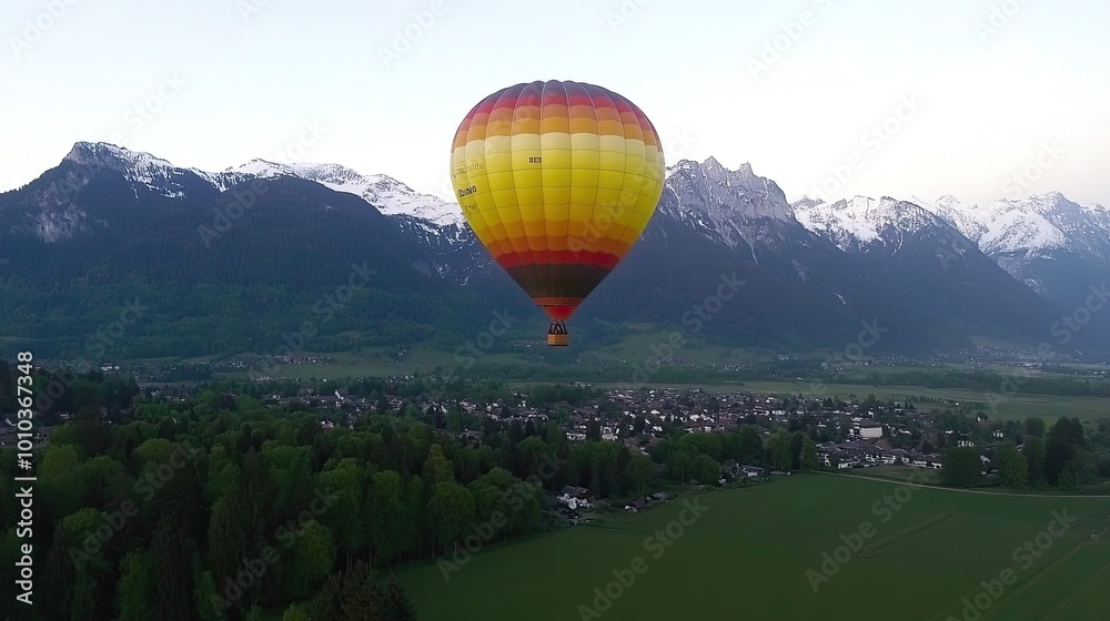 Fototapeta premium Hot Air Balloon Floating Above Clouds at Sunrise