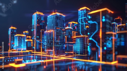 Wallpaper Mural Futuristic AI Cityscape with Neon Buildings Torontodigital.ca