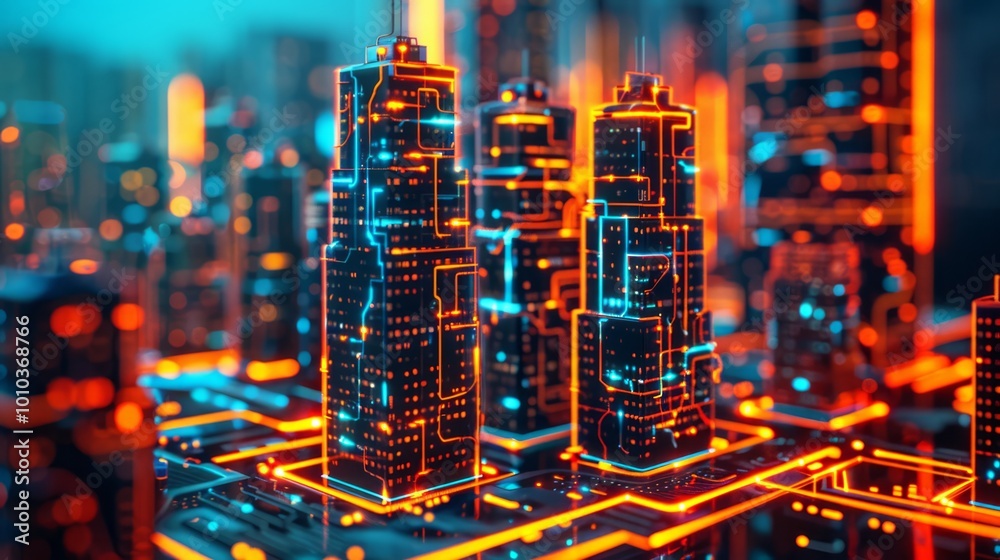 Glowing Futuristic Cityscape with AI Elements Glowing Futuristic Cityscape with AI Elements