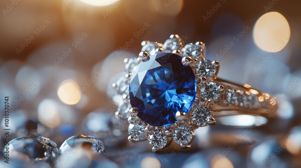 Sparkling Sapphire Engagement Ring with Diamond Halo and Platinum Band Sparkling Sapphire Engagement Ring with Diamond Halo and Platinum Band