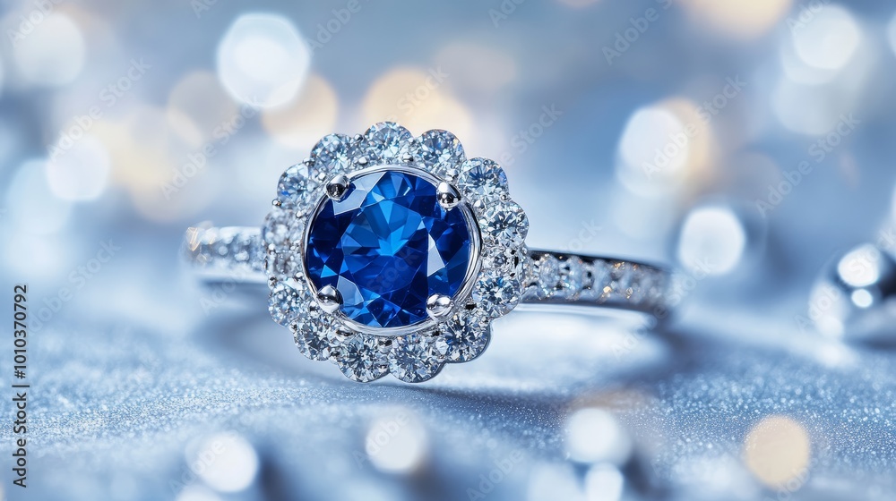 Sparkling Sapphire Engagement Ring with Diamond Halo Setting Sparkling Sapphire Engagement Ring with Diamond Halo Setting