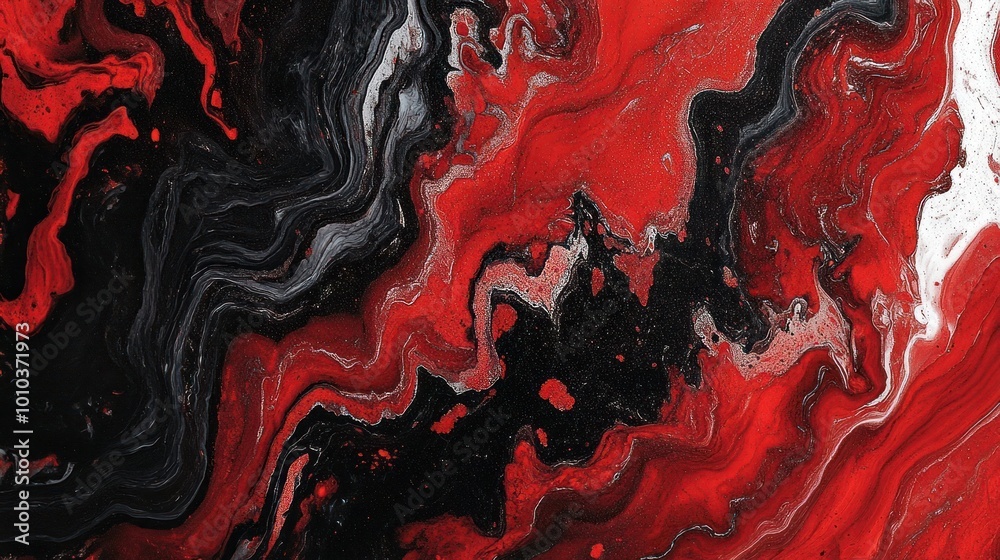 Obraz premium Abstract red, black, and white paint swirl background.