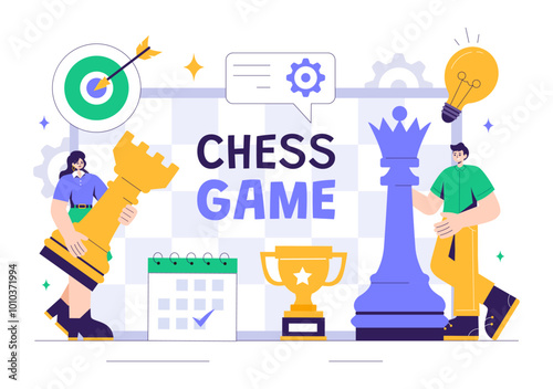Chess Board Game Illustration with Black and White Pieces Representing Strategic Market Moves and Competitive Analysis for Success in a Background