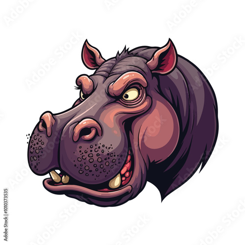 hippopotamus head cartoon vector illustration on white background